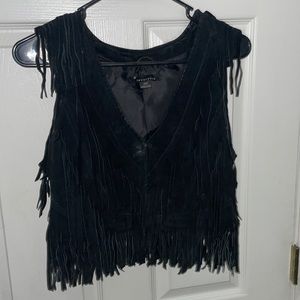 Black leather fringe, vest, size medium